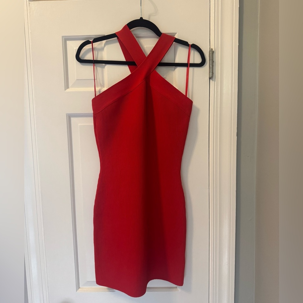 Sincerely Jules Red Halter Ribbed Mini Dress
